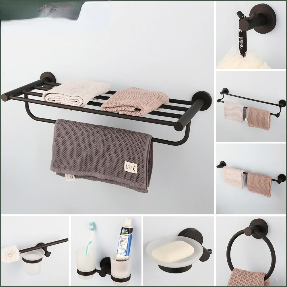

Черный набор аксессуаров для ванной комнаты, вешалка для полотенец из нержавеющей стали 304, держатель для мыла, крючок для туалетной щетки, п...