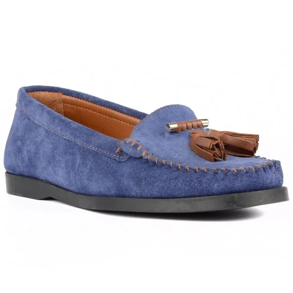 Женские замшевые мокасины на плоской подошве из натуральной кожи