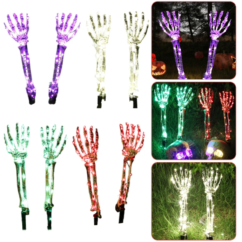 

Halloween Lighted Skeleton Arm Stakes Battery Operated LED Light Up Skull Lawn Ground Light Body Parts Props for Outdoor Yard