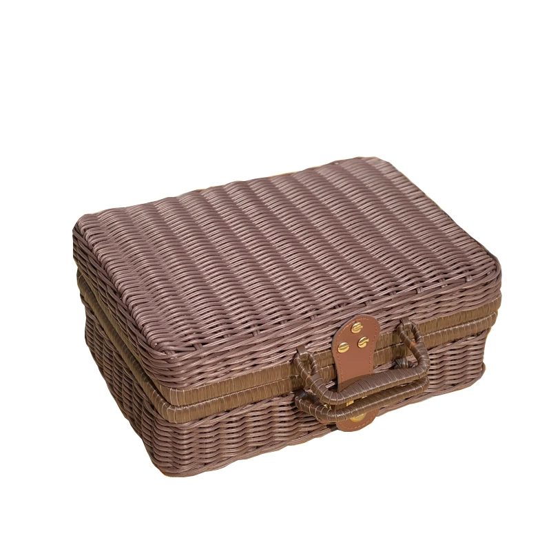 Handmade Rattan-like Suitcase Vintage Storage Box Large Outdoor Picnic Basket Shooting Props Gift Box Hand Gift