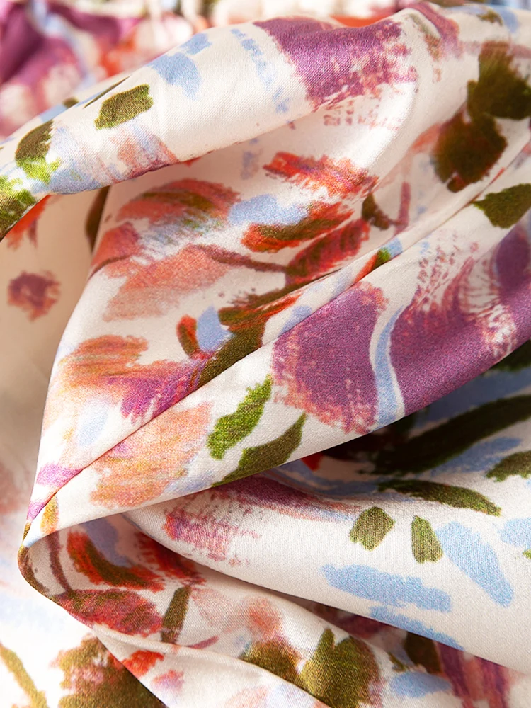 SuyaDream Woman Short Pants 93%Silk 7%Spandex Elastic Waist Printed Pink Trousers 2023 Spring Summer Bottoms