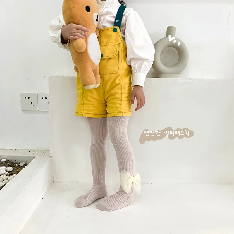 Весенние леггинсы для девочек 2022 белые сетчатые детские колготки с бантом и