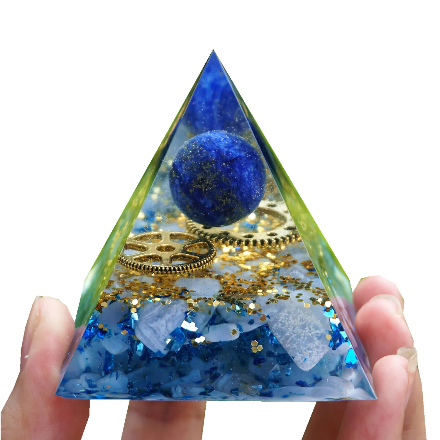 

Orgonite Pyramid Lapis Lazuli Crystal Shpere With Blue Chalcedony Copper Energy Reiki Healing Chakra Orgone Pyramide Meditation