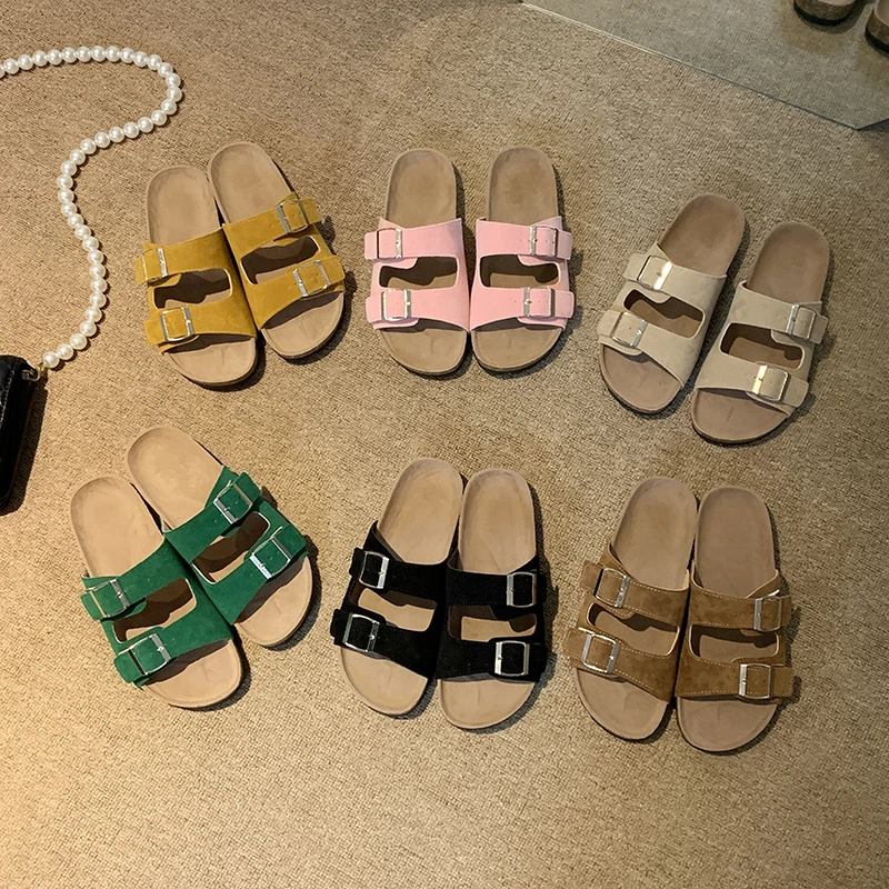 

Shoes Low Womens Slippers Outdoor Luxury Slides Pantofle Designer Soft 2022 Flat Casual Fashion Retro Rubber PU Buckle Strap