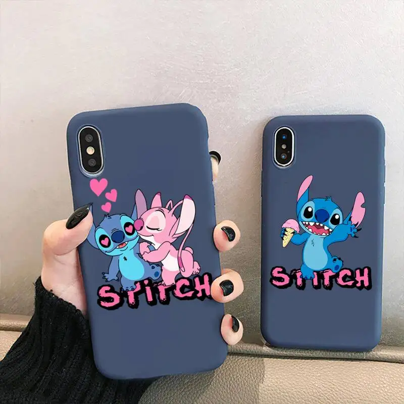 

Cute Disney Lovely Cartoon Stitch Phone Case For iPhone 14 Plus 13 12 Mini 11 Pro XS MAX X XR Candy Color Blue Soft Cover