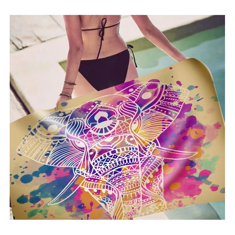Пляжное полотенце Ganesha богемное банное с мандалой слоном быстросохнущее из