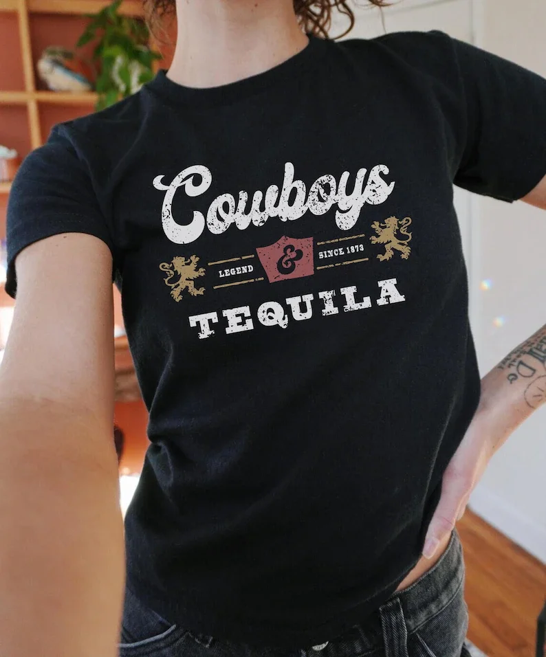 Футболка-кроп-топ Cowboys & Tequila с графическим принтом в стиле Y2K, винтажная эстетика, для девочек-подростков (art.: 3920d89ff0281) - 3920d89ff0281