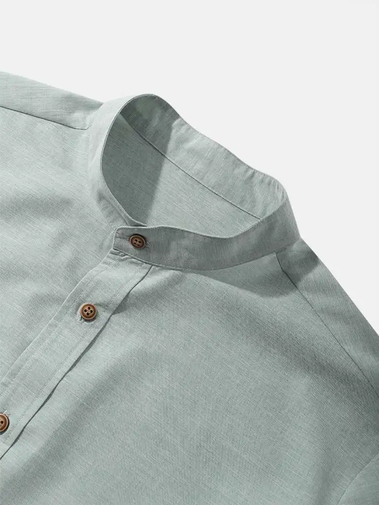 CharmkpR Tops 2022 Casual Simple Style Men Solid Color Comfortable Blouse Male Stand Collar Button Up Short Sleeve Shirts S-2XL