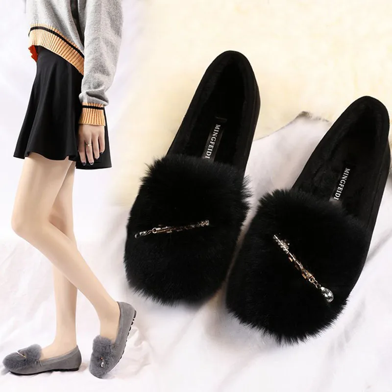 

New Women'S Autumn And Winter Woolen Shoes Plush Flat Woolen Beans Cotton Shoes