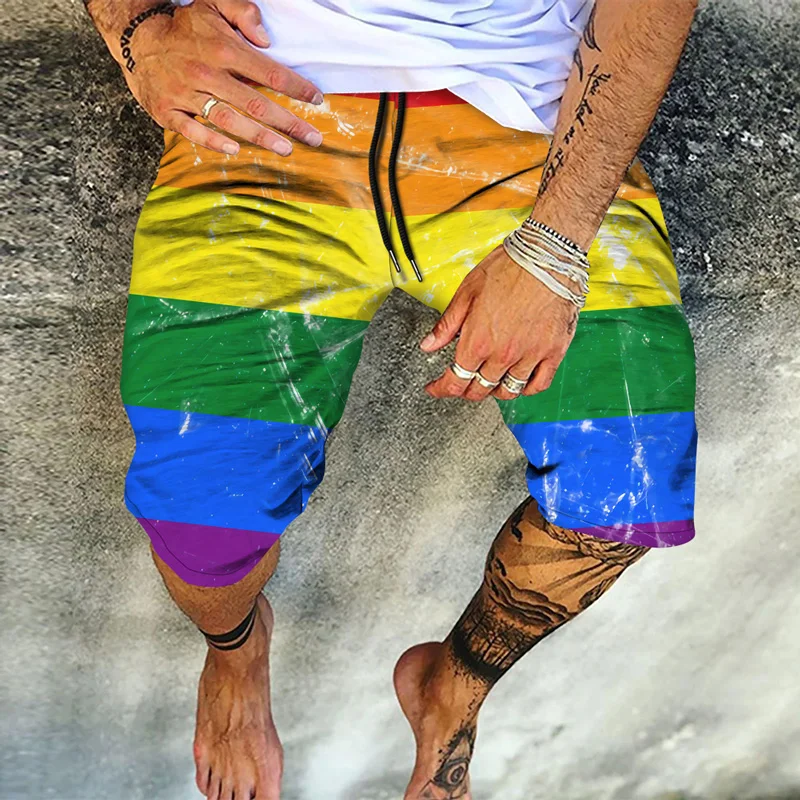 

Летние мужские брюки 2022, горячая Распродажа, красочные радужные 3D женские брюки оверсайз, уличная одежда, Короткие повседневные пляжные шорты