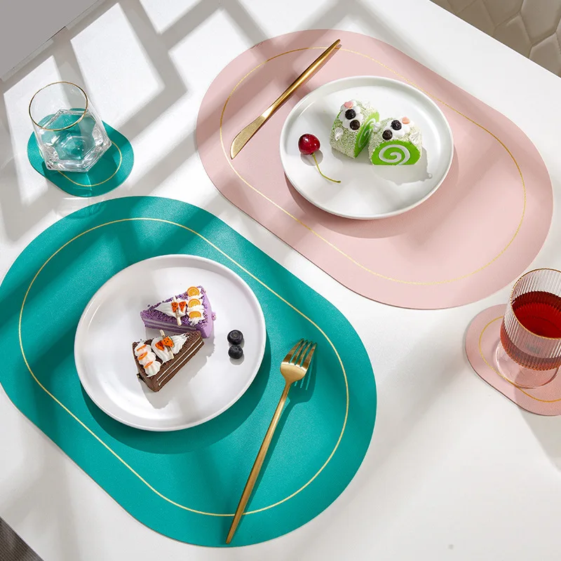 

Simple leather table mat oval table mat double-sided creative PU western table mat waterproof and oil-proof heat insulation pad