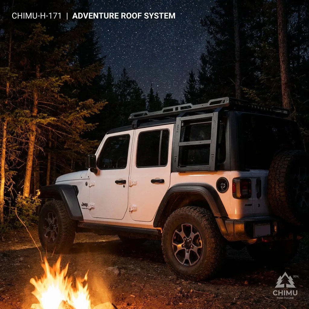 Фото 【CHIMU HOME】 Багажная платформа на крышу для Wrangler JL JLU 2018+ с алюминиевой грузовой корзиной и системой боковой лестницы №2