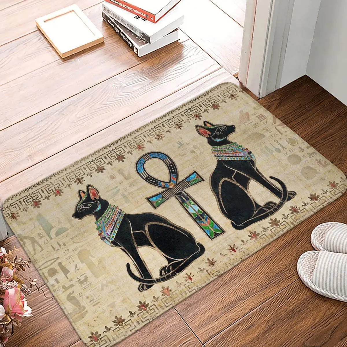 

Ancient Egypt Egyptian Anti-Slip Doormat Kitchen Mat Cats And Ankh Cross Hallway Carpet Entrance Door Rug Home Decorative