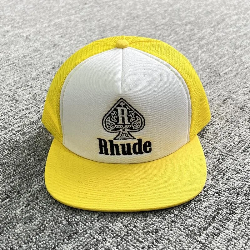 

RHUDE Yellow Baseball Cap Mesh Embroidery Sunscreen Adjustable Heart Patchwork RHUDE Hat for men gym