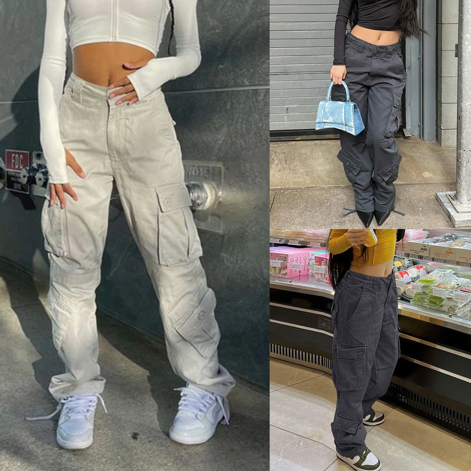 

Jeans For Ladies High Waist Cargo Pants Women 2022 Fashion Casual Hip Hop Street Pants Retro Multi-Pocket Jeans S-XL