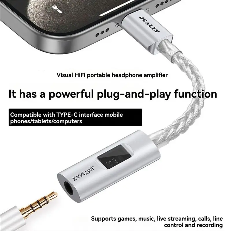 Фото Адаптер JCALLY CX31993 DAC JM7MAX Type-C, портативный усилитель, визуальный Hi-Fi USB-адаптер с выходом 3,5 мм, цифровой, для Android/IOS, поддерживает микрофон №2