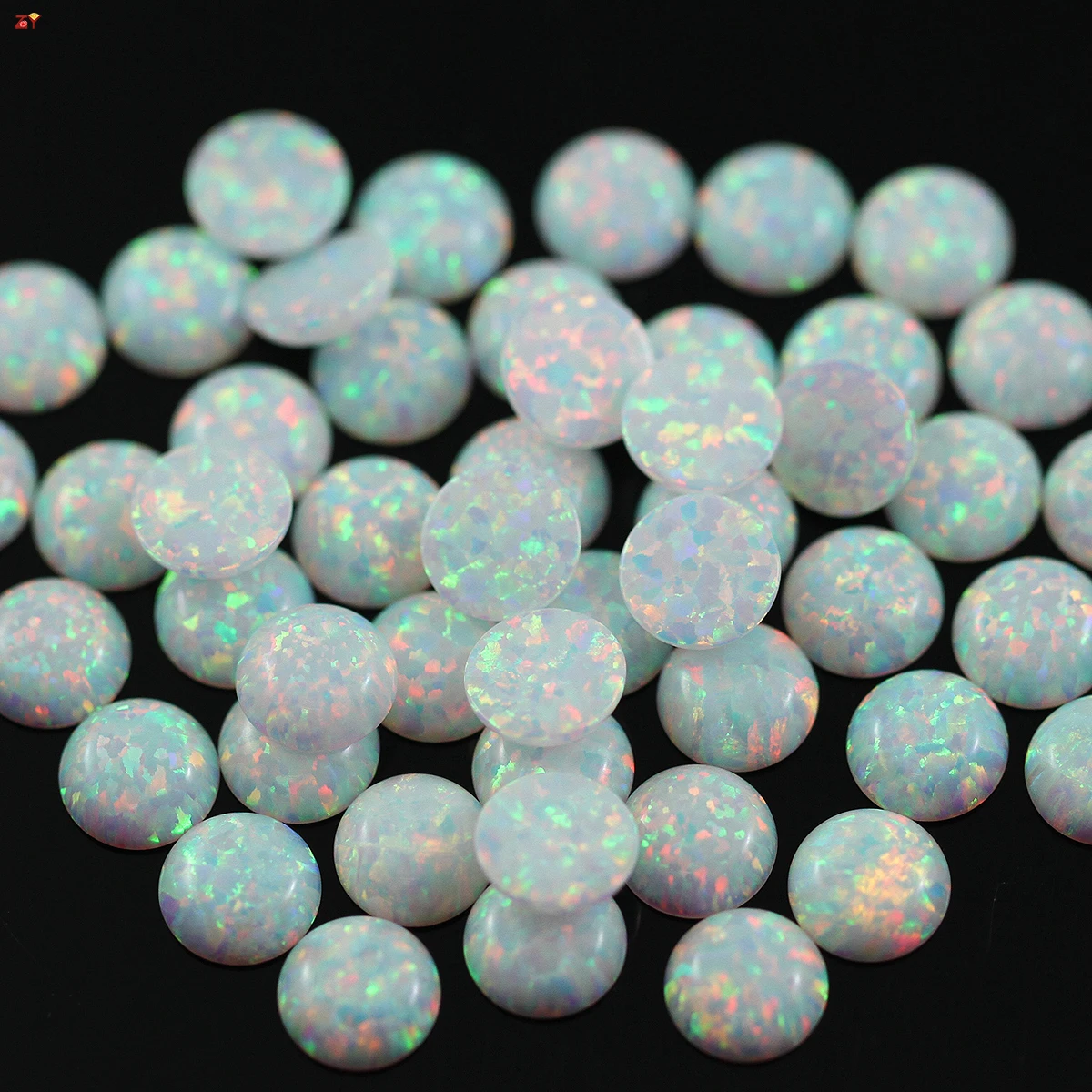 100 шт. круглые кабошоны с плоским дном белым опалом