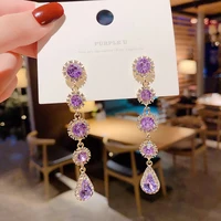 2022 long earrings vintage baroque earrings purple diamond drop earrings sexy elegant women long purple crystal luxury earrings
