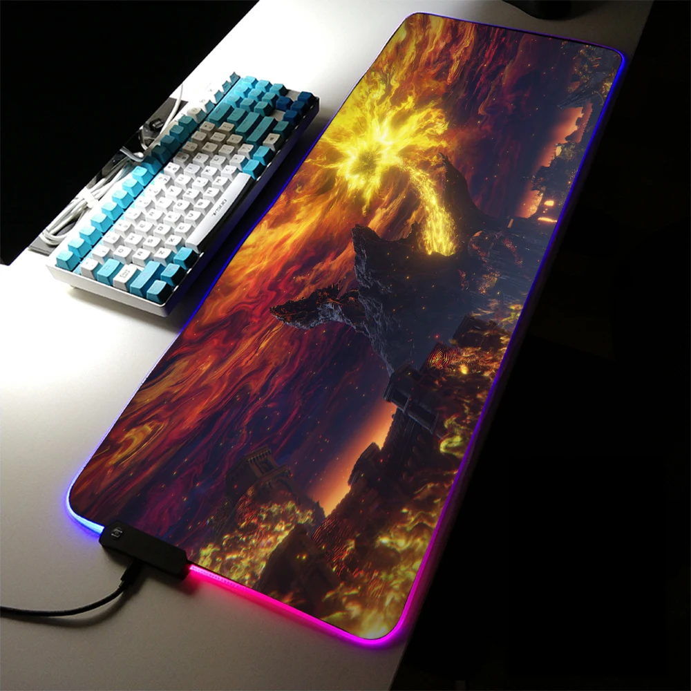 

Elden Ring Gaming LED Mouse Pad RGB Backlight Mat 900x400 Gamer XXL Computer Mousepad RGB Keyboard Mat Large Desk Mat for PC