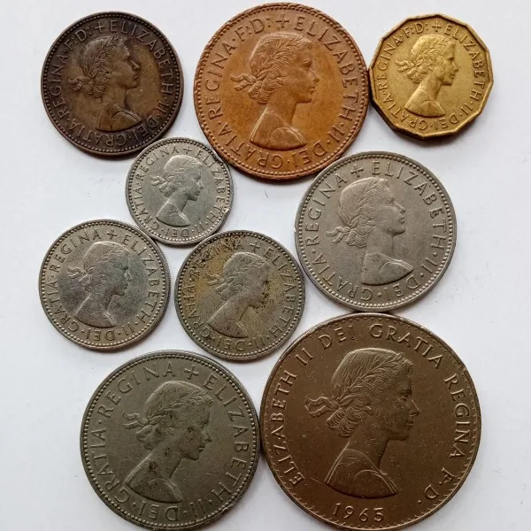 

British Full Set of 9 Coins British Queen Coins 50-60s Elizabeth Girl Version