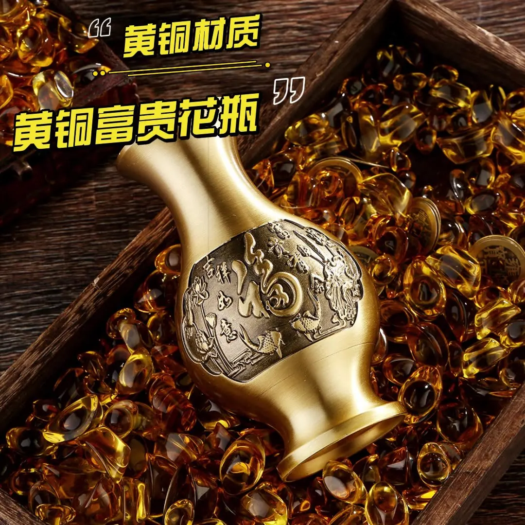 

Brass Rich and Noble Fu Gan Hua Gold Vase Home Buddha Hall Flower Arrangement Auspicious Treasure Pot Decoration
