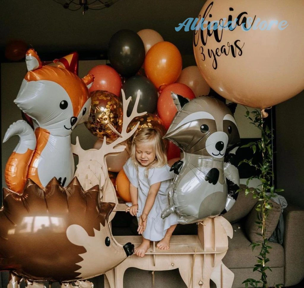 

Woodland Squirrel Hedgehog Raccoon Fox Balloons Blush Nude Air Globos For Kids Birthday Baby Shower Forest Theme Party Decor