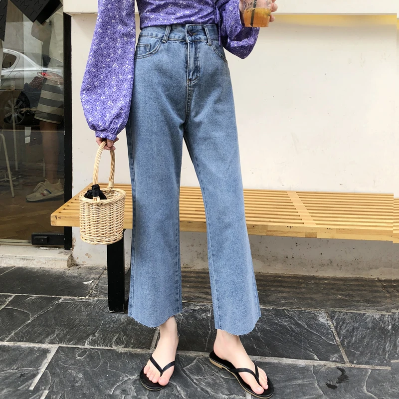 

DD2853 New Korean retro daddy pants loose and thin straight pants high waist jeans