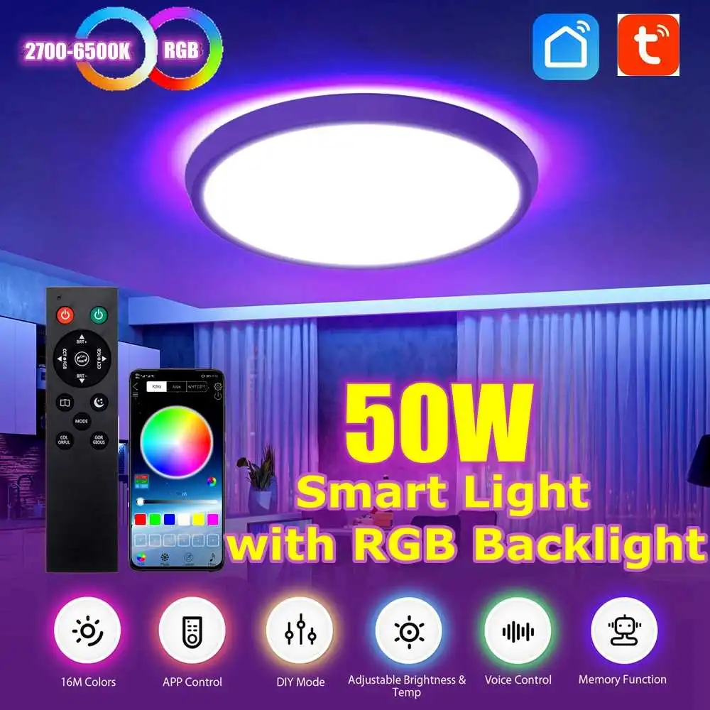 BW-CLT2 LED Voice Control Smart Ceiling Light RGB Atmosphere Lamp Adjustable APP Remote Control WiFi Ambient Light Support Alexa