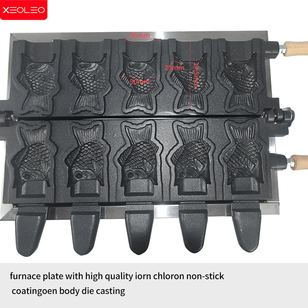 Машина XEOLEO Taiyaki 5 шт. машина для вафель в форме рыбы 3000 Вт с антипригарным