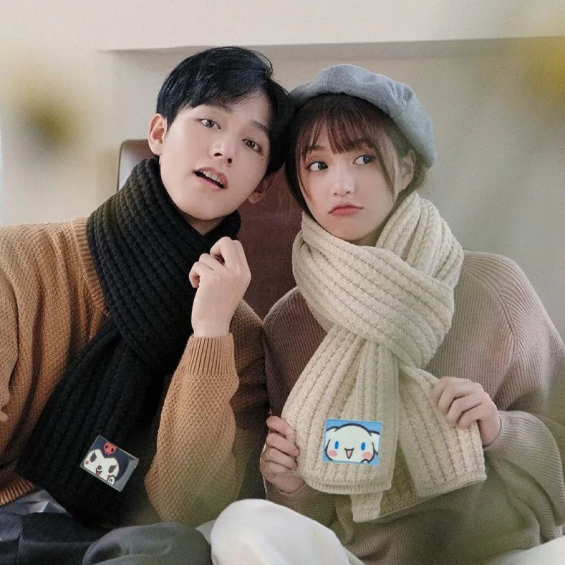 

Женский вязаный шарф Hello Kitty Y2K, милый аниме Sanrio Kuromi Cinnamoroll, зимний теплый шарф для девочек, аксессуары для шеи, шарф для пар