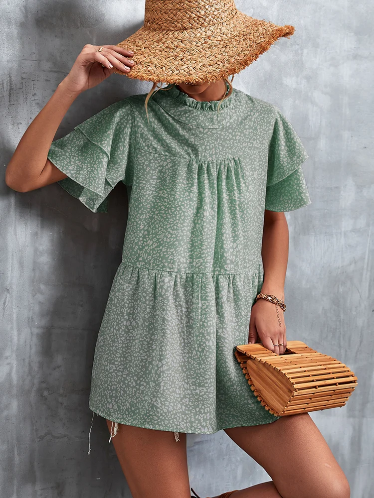 

Mandylandy женская элегантная винтажная Свободная шифоновая рубашка с леопардовым принтом, Модный женский топ Y2K с коротким рукавом с оборками