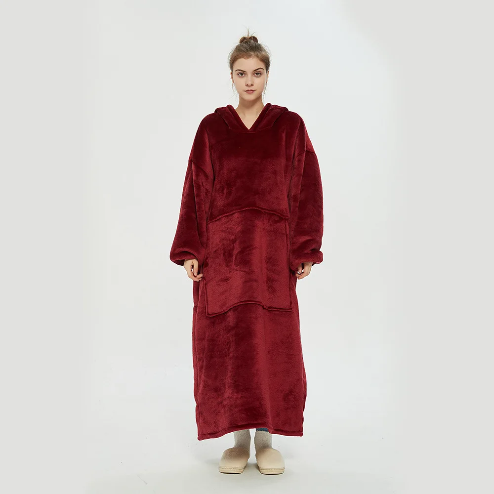 

Super Long Flannel Blanket with Sleeves Winter Thicken Hoodies Oversized Sweatshirt Pullover Fleece Fluffy Giant TV Red Blanket