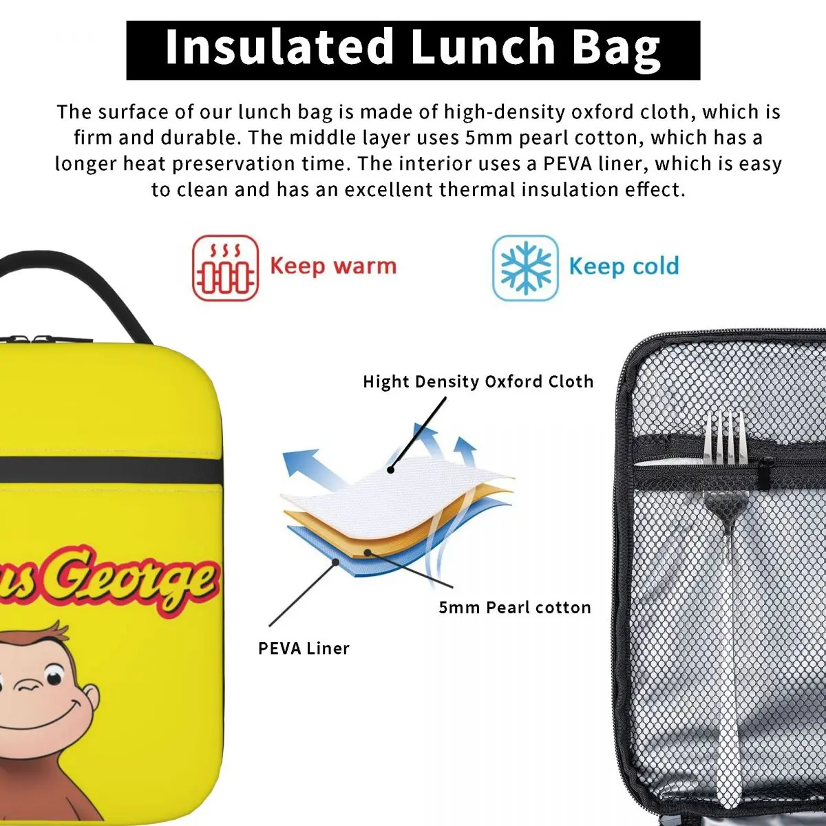 Многоразовый Ланч-бокс для женщин с обезьянами и термоизоляцией