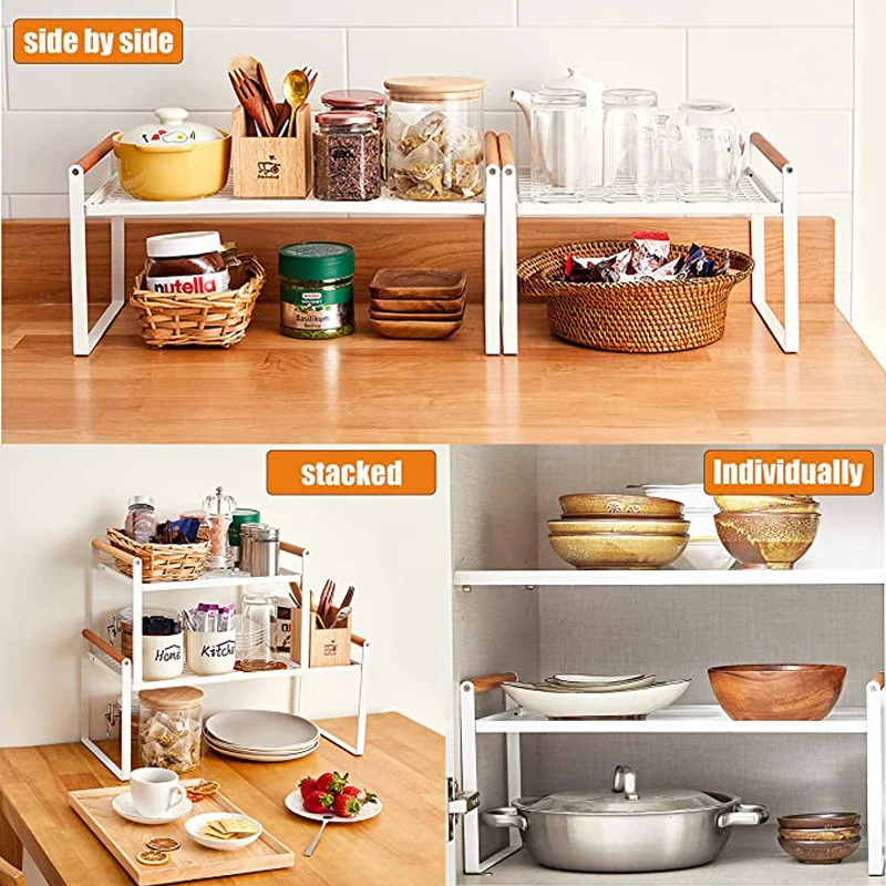 wide shelf organizerstackable countertop shelf withspace saving organizer for cupboardcabinetstorage rackshelves for wall free global shipping