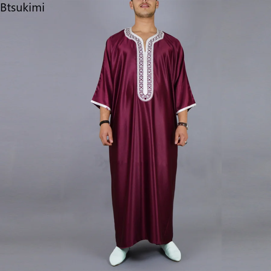 New 2023 Muslim Fashion Men Arabic Pakistan Dubai Kaftan Abaya Robes Islamic Clothing Saudi Arabia Male Casual Loose Robe M-4XL