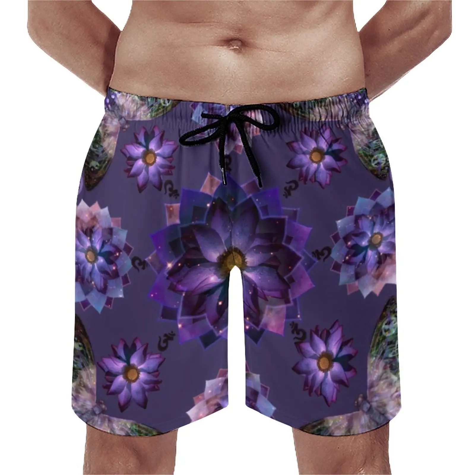 

Mystical Lotus Flower Mandala Board Shorts Summer Spiritual Floral Print Running Beach Short Pants Fast Dry Design Beach Trunks