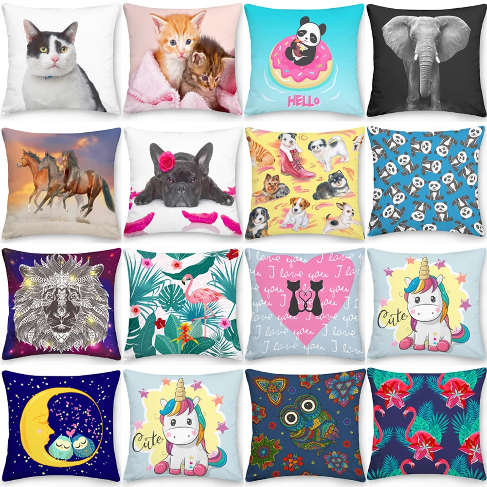 

Декоративная Подушка-чехол с животными, квадратная подушка из полиэстера, декоративная подушка для украшения дома, 45x45