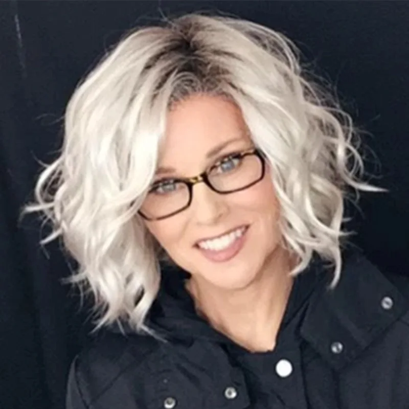 Короткие синтетические вьющиеся парики с черными корнями женские модные