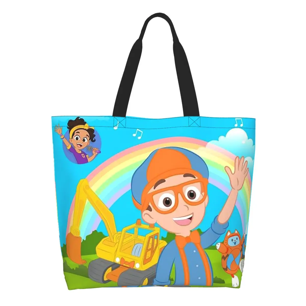 Фото Сумка-шоппер Meekah And Blippi, холщовая сумка через плечо большой вместимости, сумка-шоппер для покупок, женская сумка для продуктов №1