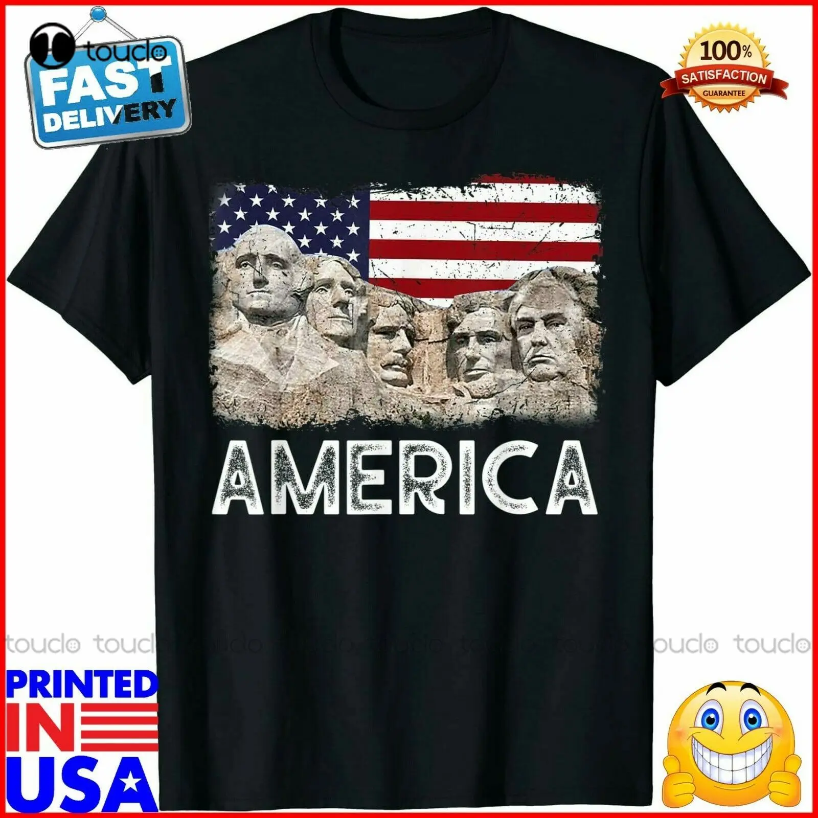 

New Trump President 45Th Rushmore Mount American Flag 4Th July T-Shirt Cotton T Shirt Tee Custom Gift Tee Shirt Streetwear