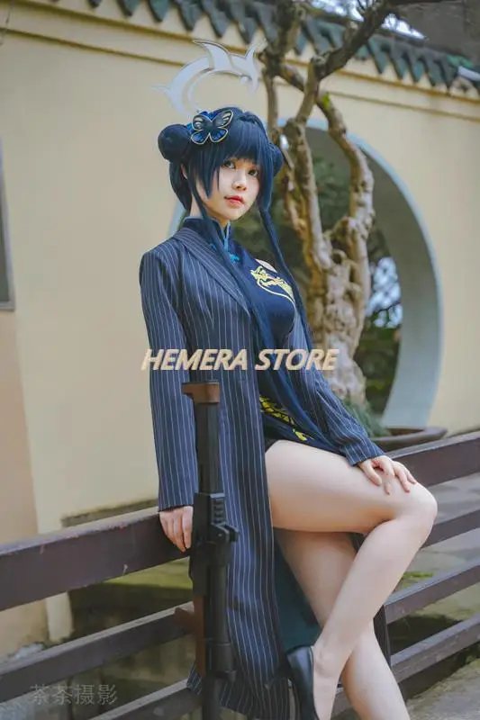 

Game Anime Blue Archive Cosplay Kisaki Outerwear Qipao Wind breaker Gloves Wig Headwear Suit Full Set Halloween Carnival Costume