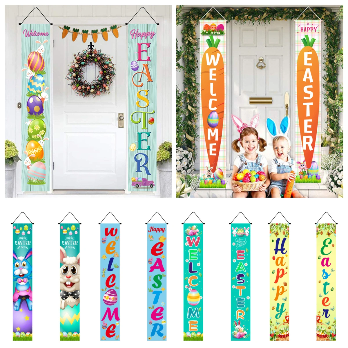 

Easter Door Decoration Carrot Rabbit Colorful Egg Banner Decor Home Hanging Easter Day Ornament Happy Easter Home Decor