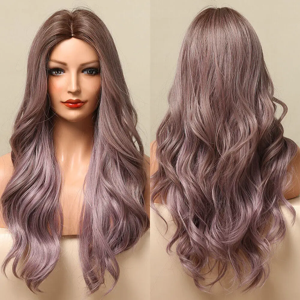 Ombré Ash Purple Объемная волна Длинный парик Женский костюм Вечеринка Повседневный
