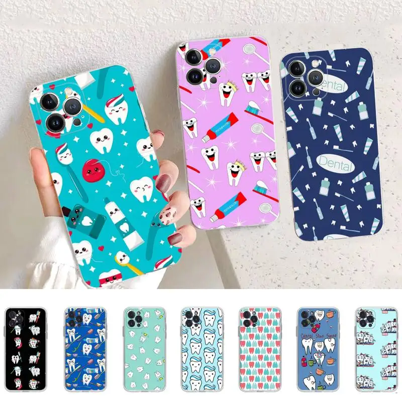 

Cartoon Dentist Teeth Phone Case For iPhone 14 13 12 11 Pro Max XS X XR SE 2020 6 7 8 Plus Mini Transparent Shell