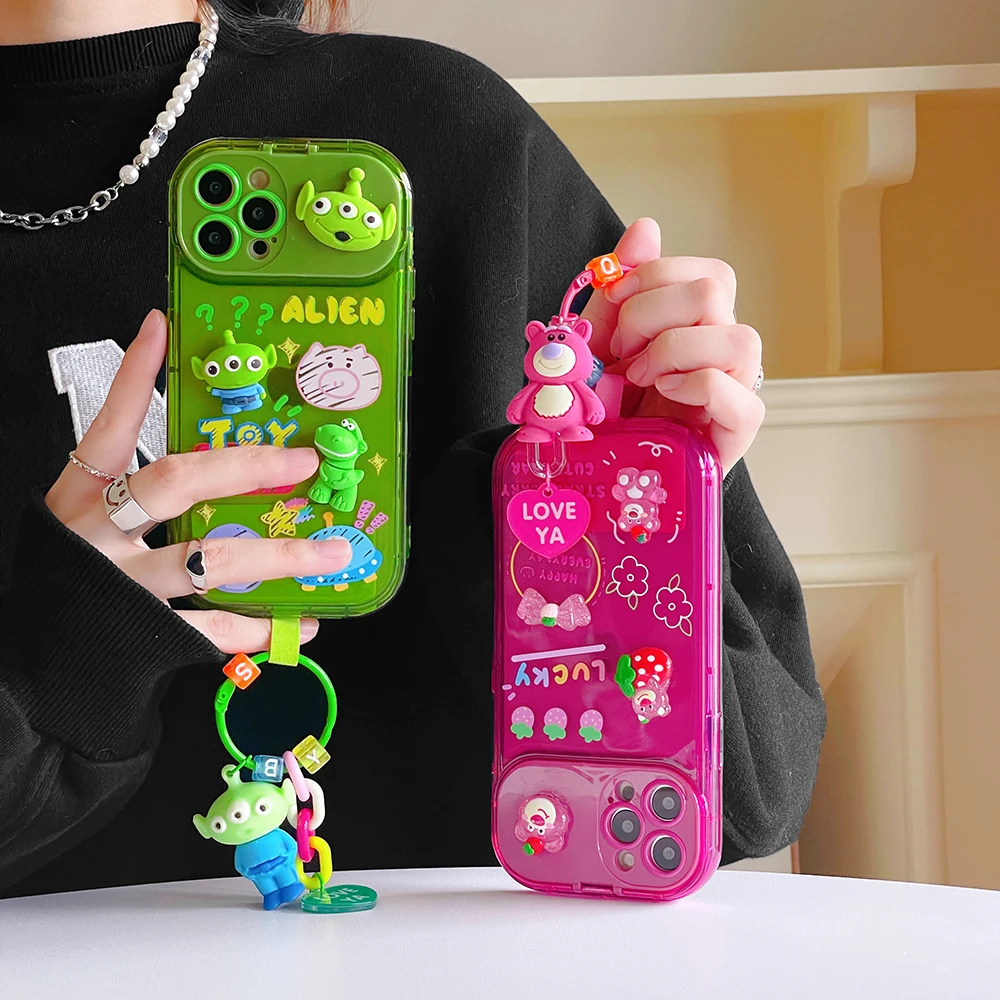 Toy Story Strawberry Bear With 3D Doll ornaments makeup mirror Phone Case For Iphone 11 12 13 14 Pro Max Xs Xr Cover