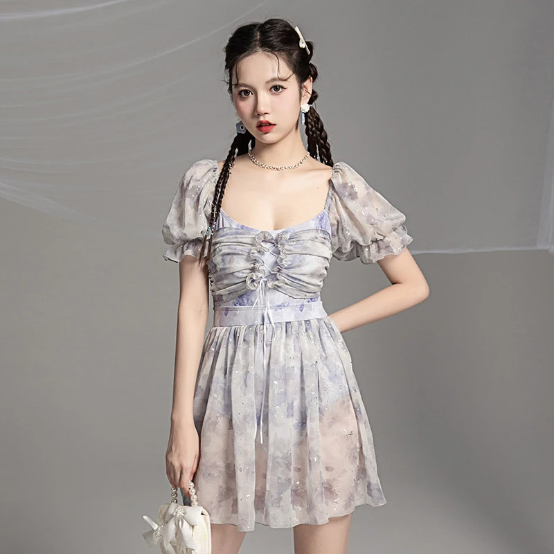 

Женский слитный купальный костюм с принтом, купальный костюм из полиэстера с чашками пуш-ап и принтом в Корейском стиле, новинка 2022