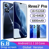 Reno7 Pro 6 8 Inch Drop Screen 16 512GB 32 64MP 6800mAh Android Smartphone Core MTK6899 Fingerprint Face Mobile Phone