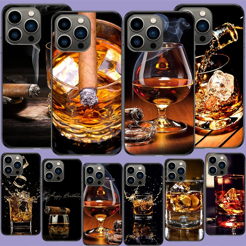 

Чехол для телефона с сигарой, виски, ледяным напитком для Iphone 14 13 Pro Max 12 Mini 11 Pro XR X XS Max 6 6S 7 8 Plus 5 SE 2020, милые чехлы
