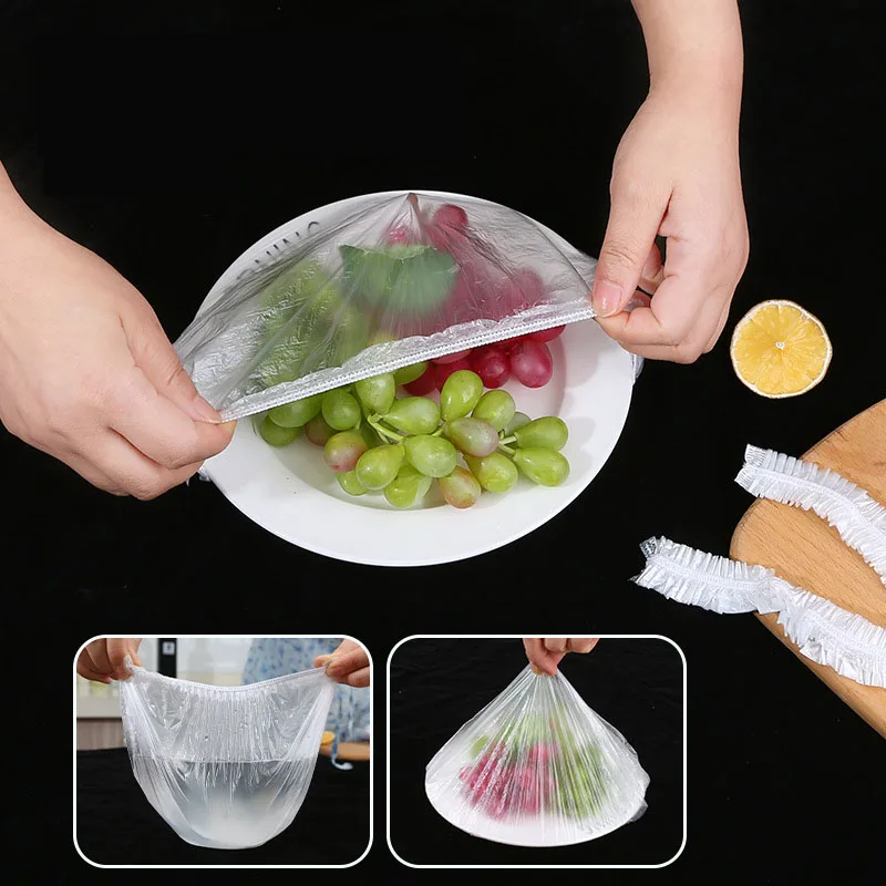 

50/100Pcs Reusable Elastic Plastic Wrap Disposable Food Cover Kithchen Refrigerator Fruit Leftovers Leftovers Protection Flim