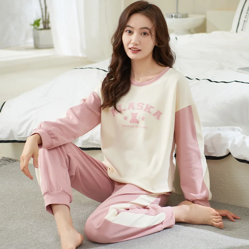 Женская пижама из искусственного хлопка с длинным рукавом